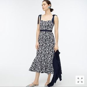 J. Crew Eyelet midi dress with flounce hem navy